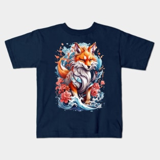 Kitsune fox, Japanese wave Kids T-Shirt